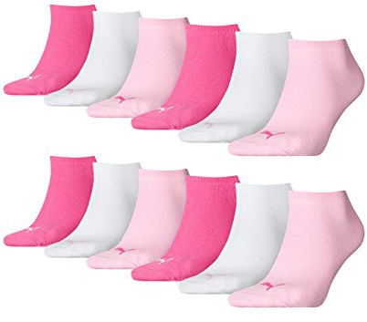 PUMA unisex Sneaker Socken Kurzsocken Sportsocken 261080001 12 Paar, Farbe:Mehrfarbig, Menge:12 Paar (4x 3er Pack), Größe:39-42, Artikel:-422 pink lady
