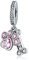 LaMenars Charms Pink Paw Dangle pendentif os de chien en argent sterling 925 avec zircon cubique s'adapte au collier et au bracelet à breloques Europe, cadeaux pour femmes et filles.