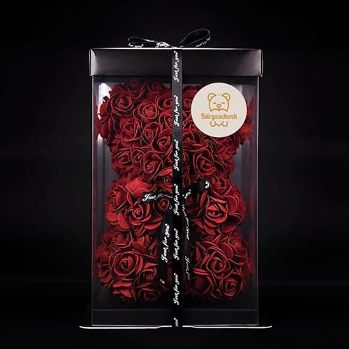 BÄRGESCHENK Classic Dunkelrot Rosen Bär 25cm aus Ewigen Rosen in Geschenkbox