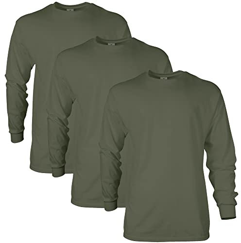 Gildan Unisex's Ultra Cotton Long Sleeve T-Shirt, Style G2400, Multipack, Military Green (3-Pack), XXL (Pack of 3)