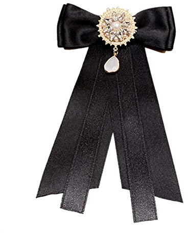 FASELE Chanel's Style Broche Nœud Papillon Cristal Broche Cravate pour Travail Fête Accessoires Pré-noué pour Fille Femme, 8.5W*8.5L, Aluminium, Perle