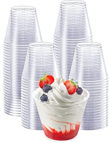 CYH 60 Pièces Mini Coupes à Dessert Ronds, 270ml Réutilisable Plastique Tasses à Dessert Transparentes Bols à Dessert, pour Apéritifs Tiramisu Mousse Pudding Glacée Dessert Pique-Niques