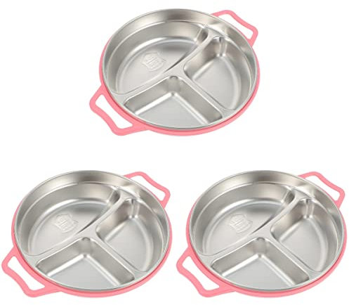 VOSAREA 3pièces Assiette Divisée Acier Inoxydable pour Garçon Fille Plat à Compartiments Couvercle Vaisselle Et Élégante Idéale pour Repas Équilibrés Et Camping