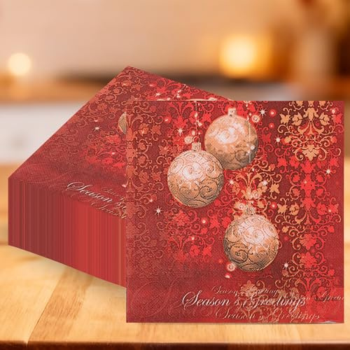 WedDecor 2-lagige traditionelle Weihnachts-Papierservietten, Rot und Gold, 20 Stück, 33 cm, quadratische Papierservietten für Weihnachten, Boxtag, Winter, Weihnachten, Dinner-Party-Dekorationen