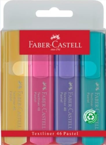 Faber-Castell Textliner 46 Super Fluoreszierender Textmarker 4-teilig, pastellfarben
