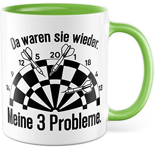 Dart Tasse Dartscheibe Geschenkidee Witz Kaffeetasse Morgen Geschenk für Dartspieler Kaffeebecher Dartpfeil Becher (Weiß & Grün)