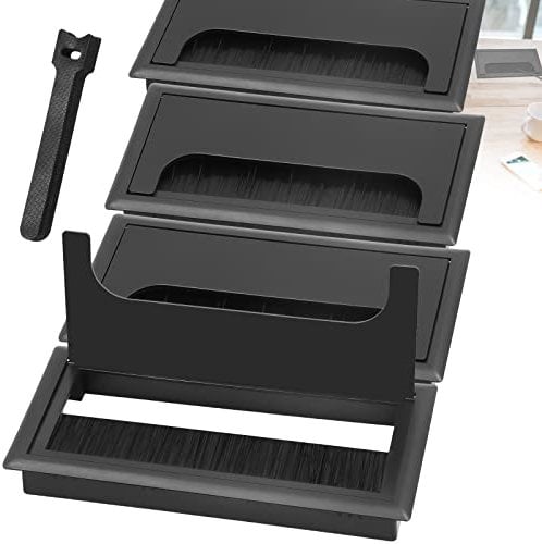 ADNEWX® 4 Rectangular Pasacables Escritorio, Pasacables Mesa Oficina Encastrable 160x80mm Embellecimiento Ojal Organizador de Cables, 10 Bridas Negras