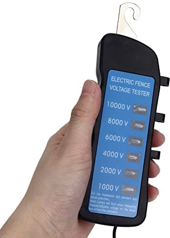 Akozon Weidezaun Testgerät, Elektrischer Zaunprüfer, Spannungsmesser, 10000 V, Wasserdichtes Tragbares Werkzeug mit 6 Stück Licht für den Bauernhof