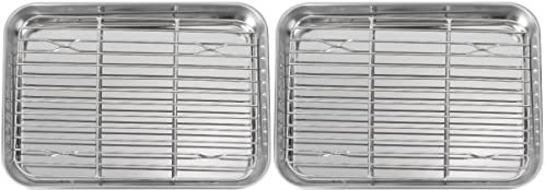 OQHAIR Juego de 4 Piezas de cm, microondas de Alambre para Horno con Chef para Hornear en casa, Medio Estante de Descanso, Plato Rectangular para Carne, asador, asador, una Parrilla XX. R