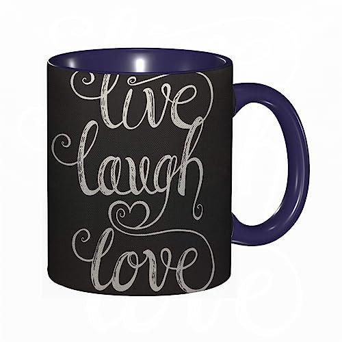 Tasse Keramik Lebe lache Liebe.Schriftzug Design Zitat Inspiration Schwarz Kaffeetassen Große 330ml Mit Henkel 100% Handbemalt Trinkgläser Mit Griff Personalisierte Geschenk