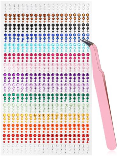 900 Rhinestone Face Stickers, Face Stickers Gems with Tweezers Self-adhesive Rhinestones for Makeup Stick on Body Crystals for Face, Hair, Eye, Nail, DIY Craft Decorations (15 Colors)