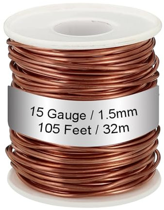 PATIKIL Alambre de Cobre 1.5mm x 32m Suave y Maleable - 1,1 Libra Carrete Puro para Joyería, Bisutería, Abalorios, Jardín y Manualidades Decoración