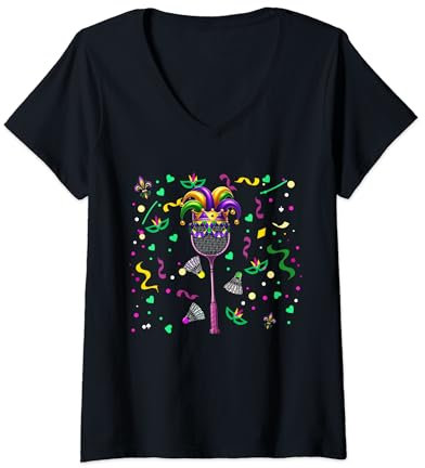 Badminton-Kostüm Mardi Gras Masked Beads Funny Player Team T-Shirt mit V-Ausschnitt
