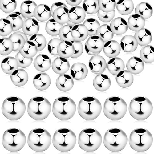 50pcs Silver Beads, 925 Sterling Silver 925er Sterlingsilber-Perlen für die Schmuckherstellung, 3 mm Sterlingsilber Abstandsperlen, glatte kleine Silberperlen nahtlose Silberperlen runde Kugel