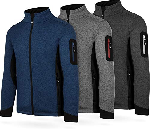 normani Herren Strick-Fleecejacke Strickjacke Cardigan mit Stehkragen und Seitentaschen Outdoor Sweatshirt Farbe Schwarz Größe L