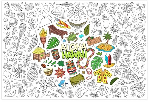 Riesiges Sommer-Malposter zum Ausmalen von Hallo Sommer, Banner Aloha Beach, Jumbo-Papier-Tischdecke für Schule, Klassenzimmer, Gruppenaktivitäten, 120 x 80 cm (Aloha Hawaii)
