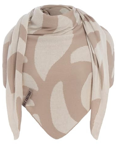 KNIT FACTORY - Leaf Dreieckstuch - Sommerschal - Fein Gestrickter Damen Schal - Umschlagtücher für den Frühling und Sommer - Blattmuster - Ecru/Dark Beige - 200x70 cm