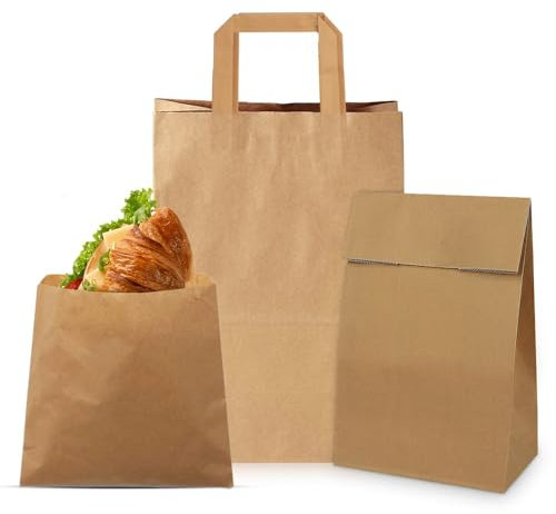 Eco-Friendly Brown Sandwich Paper Bags – Kraft Greaseproof Bags for Food, Takeaway & Retail – Sandwich and Snack Packaging - 7x7inch 100 Pack