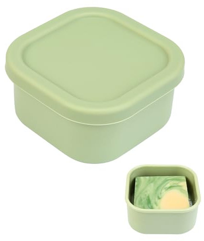 Travel Soap Case, Leakproof Soap Box Container, Square Shampoo Bar Case with Draining Layer, Slip-Resistant Portable Bar Soap Holder for Travel, Camp, Gym (Pea Green)