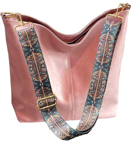 HAIWILL Umhängetasche Damen Große Crossbody Bag Damen mit Breiter Gurt Leder Hobo Bag Shopper Tasche Retro Schultertasche Handtasche für Alltag, Büro, Schulausflug und Einkauf (Rosa)
