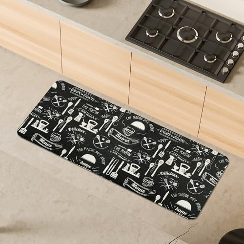 Comart - Tappeto Cucina Malaga - Passatoia 100% PVC - Antimacchia - Antiscivolo - Impermeabile - Tappetino Lavabile in Lavatrice - Corsia Moderna per Cucina e Corridoio - Lavagna Nero - 55x130 cm