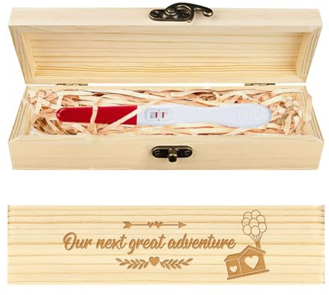 CHGCRAFT Schwangerschaftstest-Andenkenbox, Luftballons, Hölzerne Schwangerschaftstest-Geschenkbox, Schwangerschaftsankündigungs-Geschenkbox Mit Bastband Und Schloss, Ankündigungsgeschenke Für Papa