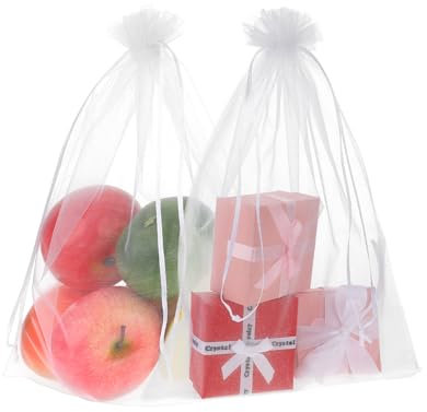 Organzasäckchen, 50 Stück OrganzaBeutel mit Kordelzug 15 x 20 cm Weiß Organza Beutel Trauben Schutzbeutel mit Zugband Geschenksäckchen für Schmuck Geschenke Süßigkeiten Hochzeit