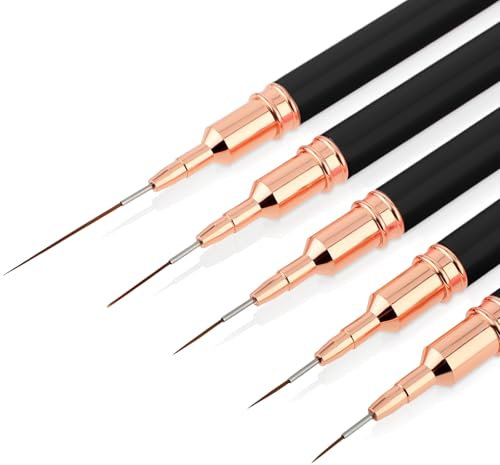 Lusofie 5 Stück Dünn Nageldesign Pinsel Nagel Liner Pinsel Set Fineliner Nailart Pinsel Detail Maniküre Pinsel Dünne Nagelpinsel Set für Gestreifte Linien Gel Malerei (7/9/11/15/25 mm, Schwarz)