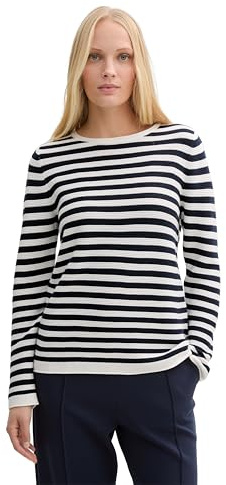 TOM TAILOR Damen Strickpullover aus Bio-Baumwolle, 37639-dark Navy White Stripe, XS