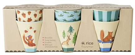 Rice kleine Melaminbecher Kinderbecher blau Happy Forest Prints - 6er Pack