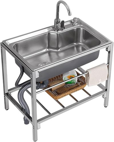 Stainless Steel Commercial Kitchen Sink, With Faucet And Holder, Freestanding Utility Sink Round For Bar, Camping Outdoor Garden Laundry Room Garage