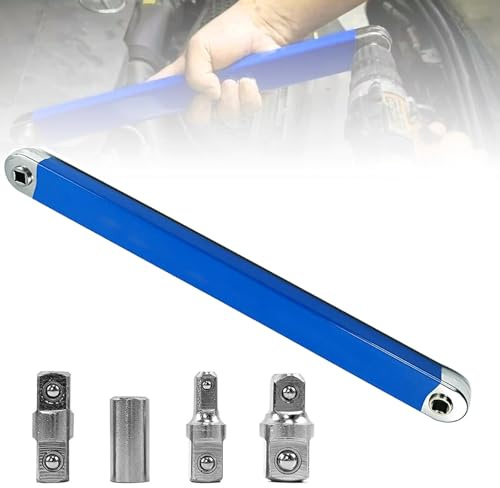 HAPPOW Gekröpfter Verlängerungsschlüssel, Offset Extension Wrench, Multifunktionaler Verlängerungsschlüssel aus Kohlenstoffreicher Stahl, mit 1/2, 1/4 und 3/8 Antriebsadapter