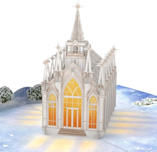 Three Dee Cards - Festliche gotische Kirche n 3D Pop-Up Weihnachtskarte, Geldgeschenk für Tochter, Sohn, Ehemann, Ehefrau, Bruder, Schwester, Mama, Papa, Familie, Weihnachtsgrußkart
