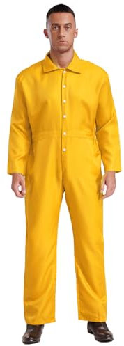 Aiihoo Herren Overalls Revers Arbeitsoverall Langarm Jumpsuit Einteilig Bodysuit Overalls Schutzoverall Arbeits Uniforme Arbeitskleidung Schutzkleidung Gelb L