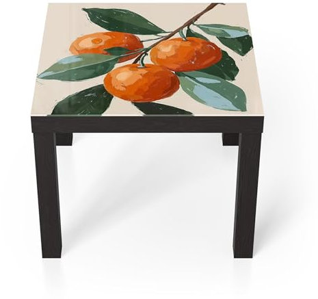 DEQORI Mesa de cristal | negro pequeño 55 x 55 cm | diseño naranja fresco | mesa auxiliar de cristal | mesa de centro brillante para el salón | moderna mesa de sofá con diseño