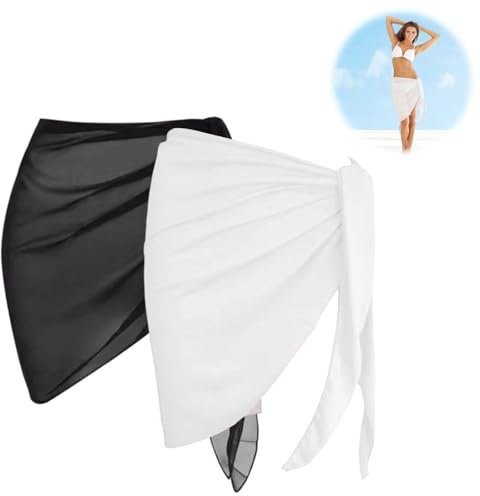 2 Stück Strand Wrap Sarong,Damen Strand Wrap Sarong,Strandrock Sarong,Vertuschung Badeanzug Wickelröcke,Strandrock mit Fransen Schwarz/Weiß,Cover up Sexy Pareos Strandtuch,Pareo für den Strand Bikini