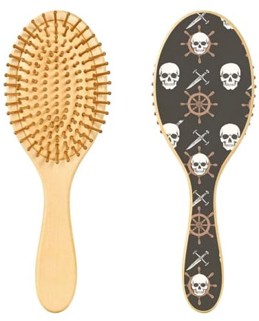 Wooden Hair Brush, Skeleton Pirate Knifes Hairbrush for Long Short Curly Thick Thin Hair,Women Men Boys Girls Hair Brush