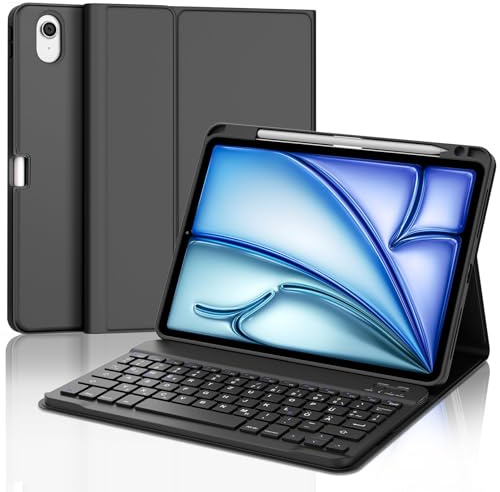 IVEOPPE Tastatur für iPad Air 11” M4 2026/M3 2025/M2 2024, Schutzhülle mit Stifthalter, Hülle mit Bluetooth Magnetisch QWERTZ Tastatur für iPad Air 11 Zoll 8./7./6. Generation M4/M3/M2, Schwarz