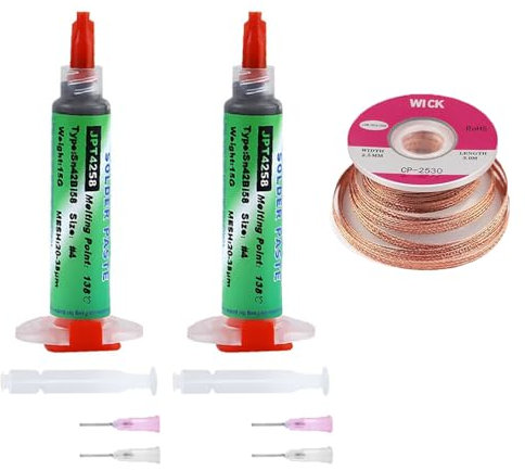 Flussmittel Löten 2 x 20 g No-Clean Bleifreies Kolophonium Flussmittel 2,5 mm x 3 m Entlötlitze Geeignet für Handy-Lötungen Bga Haushaltsgerätereparaturen
