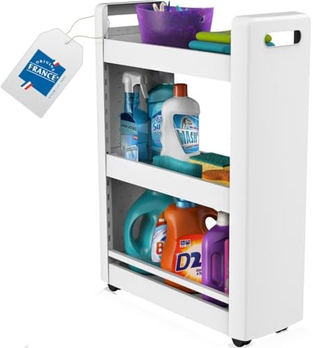 Stimo Nischenregal 3 Etagen Nischenwagen 60x22x79cm schmaler Rollwagen für Küche und Bad platzsparend (Weiß)