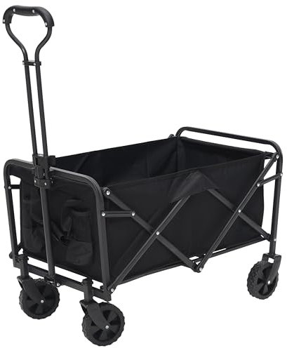 Brixy Bollerwagen XL - Faltbar - 180KG Tragkraft - Drehbare Räder - 95 x 57 x 96 cm - Verstellbar - Schwarz