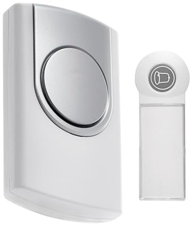 DEBFLEX - Sonnette Sans Fil - Bouton de Sonnette + Carillon Sans fil - Alimentation par Piles - Portée 100 Mètres - 36 Mélodies - Blanc