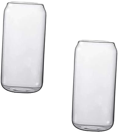 KOCKSHION 2piezas Vasos De Vidrio Transparentes De Forma De Lata Resistentes Al Calor para Té Leche y Bebidas Frías Diseño Elegante y Fácil De Limpiar