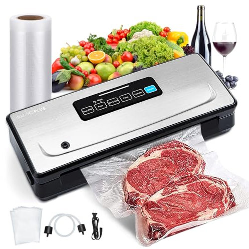 Vakuumiergerät, 7-in-1 Vakuumierer mit 5 Vakuumbeuteln, 85 Kpa Vakuumiergerät Profi für Lebensmittel, Doppelte Schweißnaht, Ideal für Küche und Restaurant Lebensmittelkonservierung
