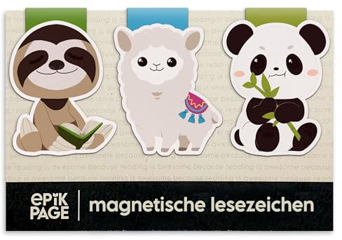 Magnetische Lesezeichen Kinder Tiere: Faultier, Lama, Panda – Kleine Geschenke zur Einschulung & für die Schultüte – Tolle Schulanfang Geschenke für Kinder, Schüler, Bücherwurm – 3er-Set