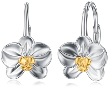 HUKKUN Orchid Earrings Sterling Silver Orchid Leverback Earrings Flower Jewelry Gifts for Women