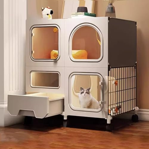 UQACHG Jaulas Grandes para Gatos De Interior, Recintos para Gatos, Recinto con Arenero, Jaula para Ventana, Parque De Alambre Metálico para Gatos, Rueda Giratoria,38 cm L x 25 cm W x 49 cm H