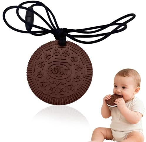 KIRZAX Baby Zahnungshilfe Beißring Kette, Keks Greifling Spielzeug, Silikon Beißröhrchen zur Stimulation & Massage, ab 3 Monaten
