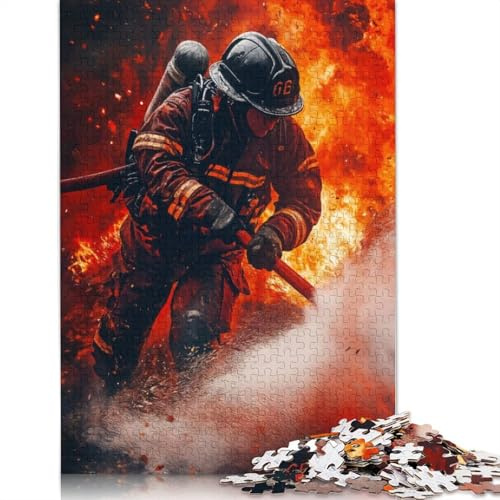 Feuerwehr-Puzzle in Aktion, 1000 Teile, Holzpuzzle für Erwachsene, Stressabbau-Puzzle, 1000 Teile (75 x 50 cm)