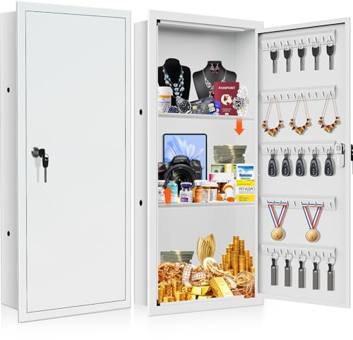 75 cm hohe weiße Wandtresore zwischen 40,6 cm großen Bolzen | 33 % größere | Abschließbarer versteckter Tresor mit 2 herausnehmbaren Ablagen und Haken für Schlüssel Schmuck | Home In Wall Safe für Geld